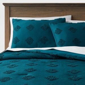 Threshold -  Tufted Comforter Set Solid Year-Round Fa Dark Teal Blue